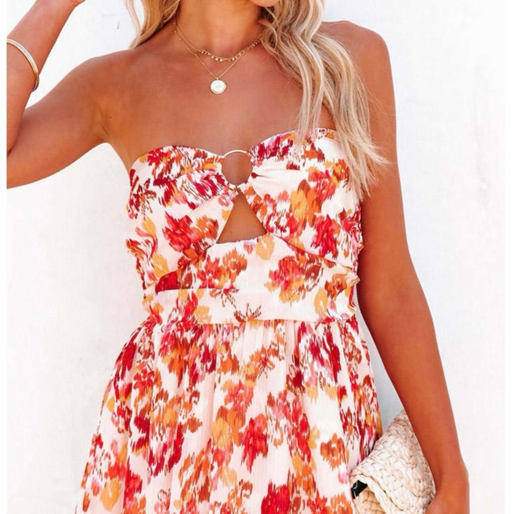 VICI - Strapless Floral GOLDEN TIMES FRONT CUTOUT METALLIC MAXI Dress -NWOT - Picture 2 of 5